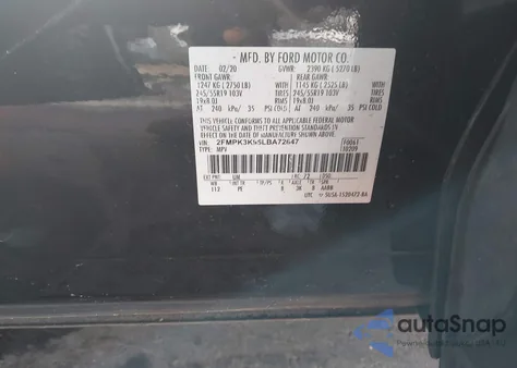 2020 Ford Edge Titanium z USA, uszkodzony, nr VIN 2FMPK3K96LBA72647